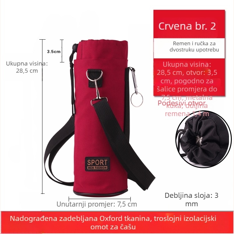 Kućište za bocu od Oxford platna, debelo, otporno na habanje i padove, izolirano, prijenosno preko ramena za vanjsku upotrebu