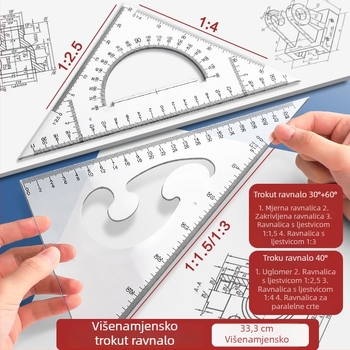Set alata za tehničko crtanje s kompasom za studente strojarstva i građevinarstva