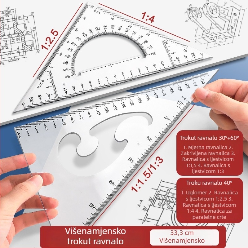 Set alata za tehničko crtanje s kompasom za studente strojarstva i građevinarstva