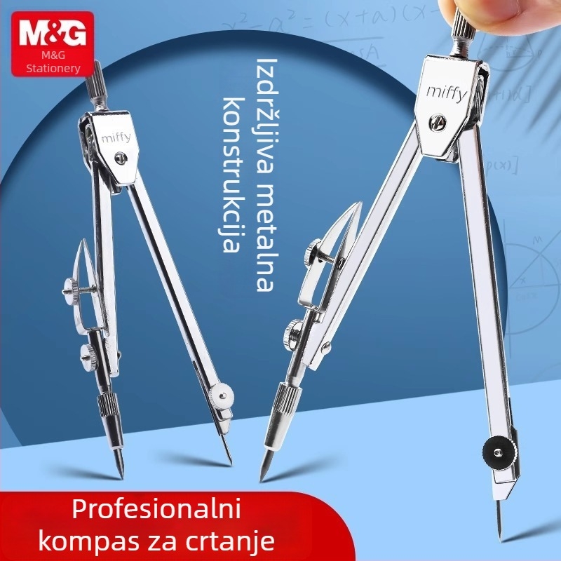 Morning&Light potpuno metalni kompas za crtanje, model 90803, za uredski i inženjerski crtež, crtanje kružnica, školski pribor