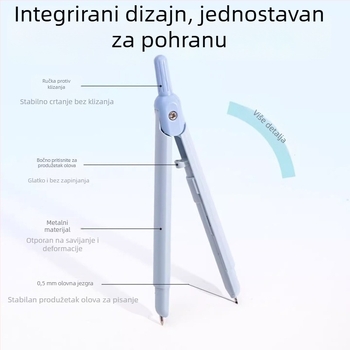 Deli kružilo tipa olovka, metalno kružilo s mehanizmom za proširenje pritiskom, za crtanje i dizajn