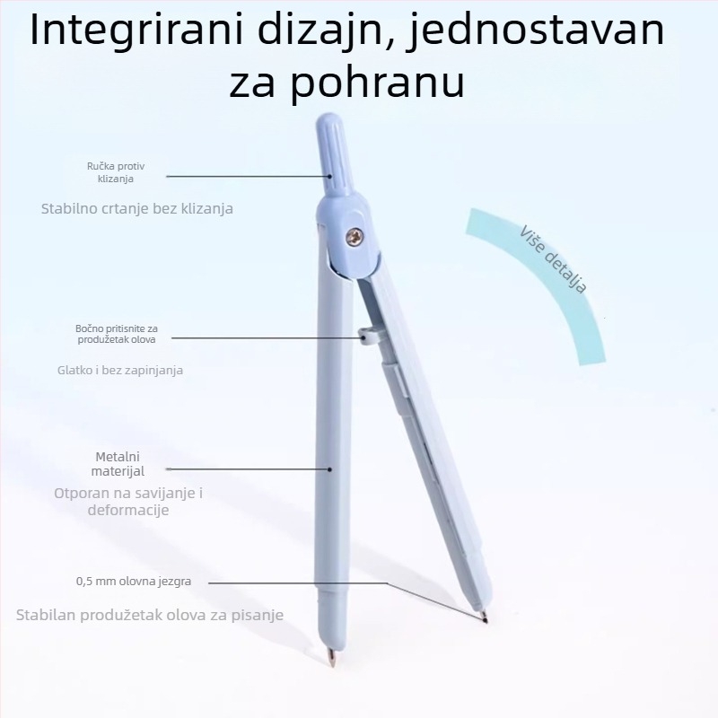 Deli kružilo tipa olovka, metalno kružilo s mehanizmom za proširenje pritiskom, za crtanje i dizajn