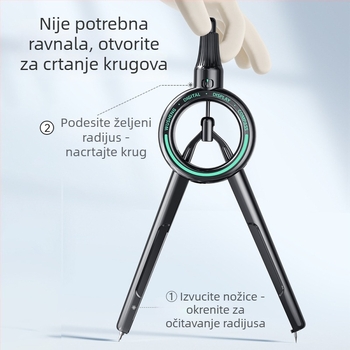 Unaprijeđeni kompas s digitalnim zaslonom za učenike, uključuje 2B olovku i visoko preciznu ravnalu