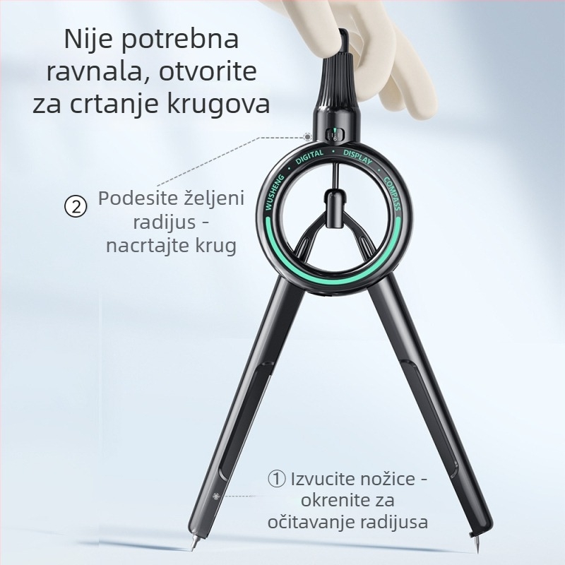 Unaprijeđeni kompas s digitalnim zaslonom za učenike, uključuje 2B olovku i visoko preciznu ravnalu