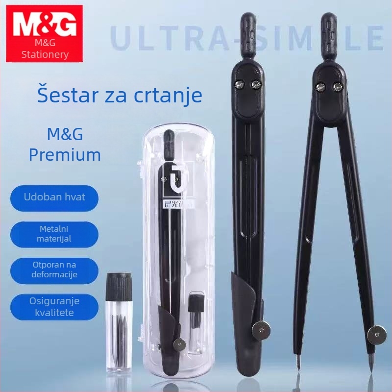 Morning & Light ACS90884 metalni šestar, crni mat završetak, alat za crtanje polukružnog kruga za učenike, u kutiji