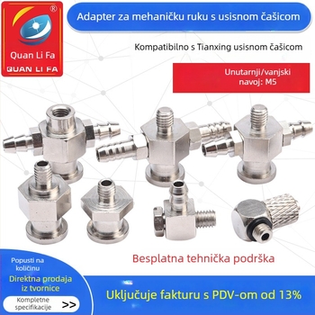 Pribor za robotsku ruku: vakuumska usisna glava velika i mala, M5 navojni adapter, željezni T spoj i kutni spoj, pneumatski brzi spoj