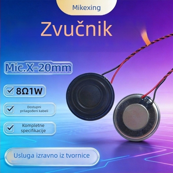 Kompaktni 20 mm zvučnik s unutarnjim magnetskim sklopom, 8 Ω, 1–2 W, s terminalnim vodičima, za sigurnosne nadzore i glasovne obavijesti, bass