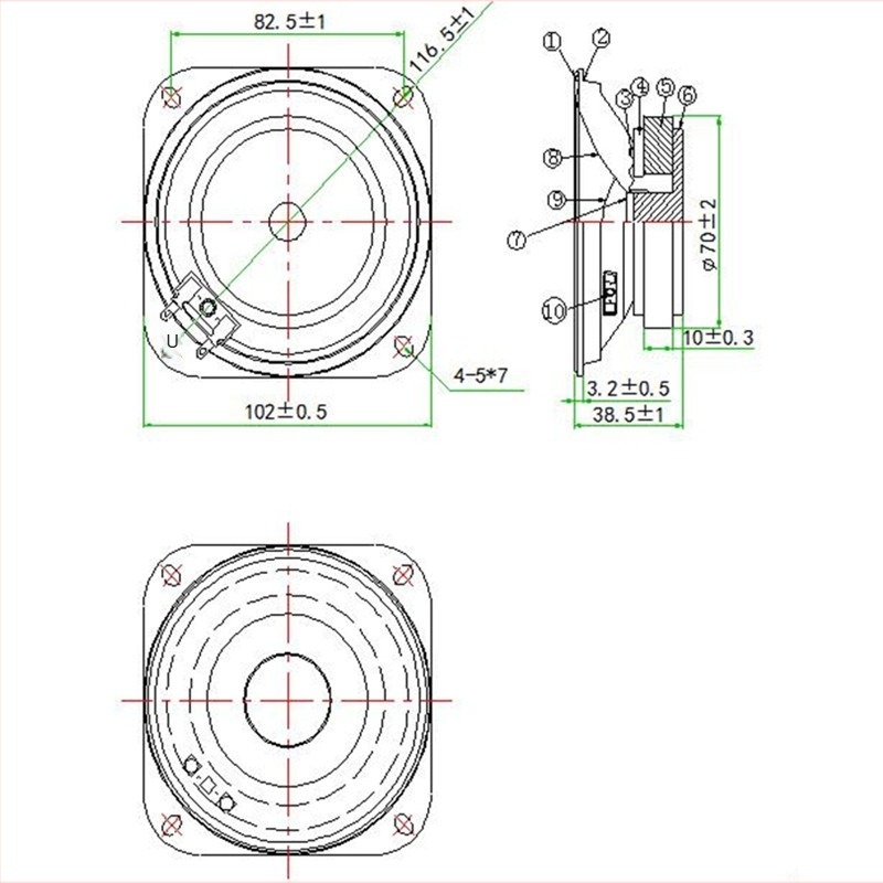 LS102W-40F-R8 8 Ω 15 W elektronički alarm, kvadratni 4-inčni vodootporni IP65 visokotonac zvučnik, 11 V