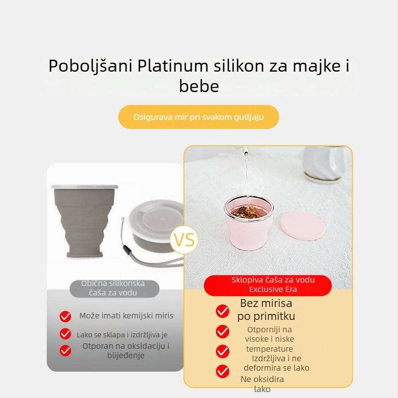 Exclusive Era Prenosna sklopiva silikon vodna čaša, s prehrambenom kvalitetom, za kampiranje i putovanja