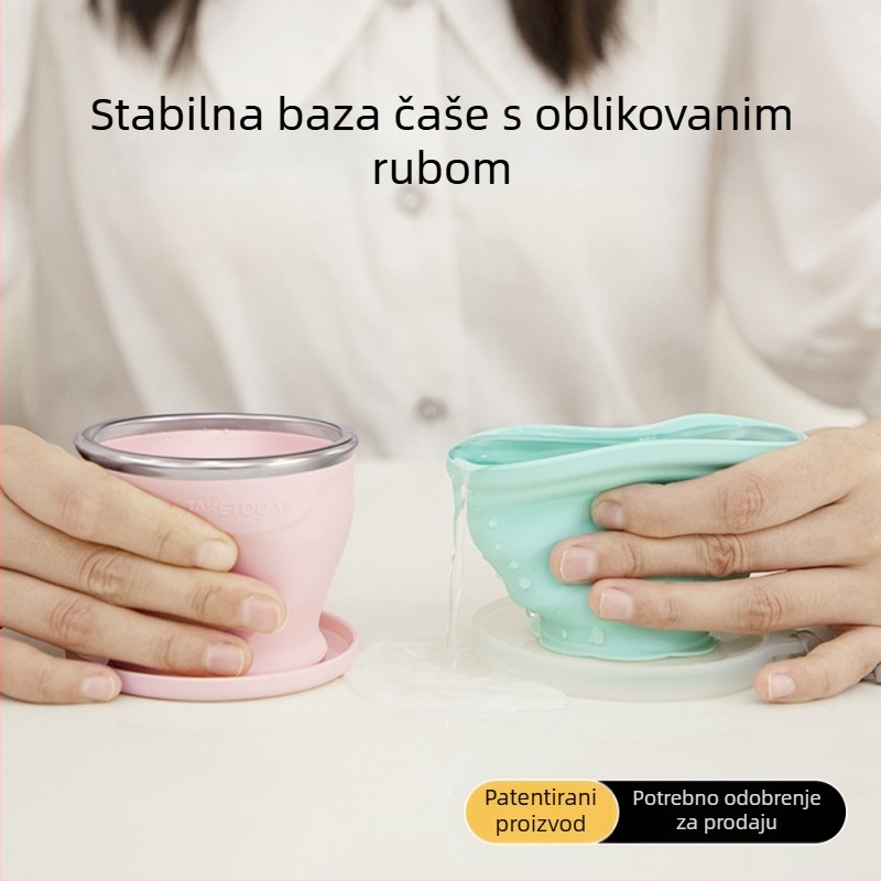 Exclusive Era Prenosna sklopiva silikon vodna čaša, s prehrambenom kvalitetom, za kampiranje i putovanja