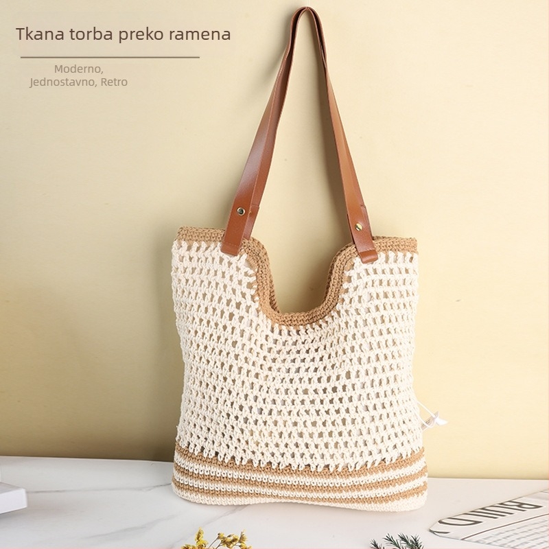 Ručno izrađena pamukasta kukičana torba, vintage etno stil, ženska torba za rame, jedinstven dizajn