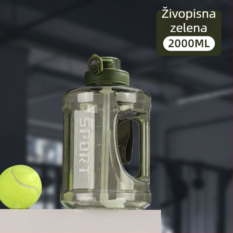 Plastična boca za vodu sa slamkom, velik kapacitet, otporna na padove, prenosna, cilindričnog oblika, svemirski stil