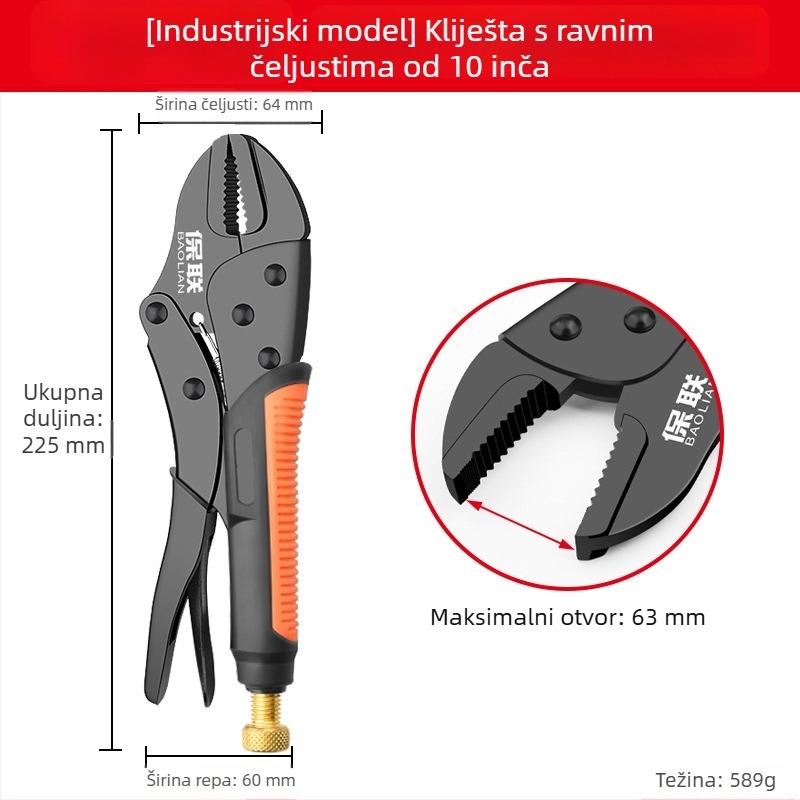 Višefunkcionalne kliješta industrijske klase s okruglim čeljustima, automatsko hvatanje tipa C i ravni vrh za brzo brtvljenje