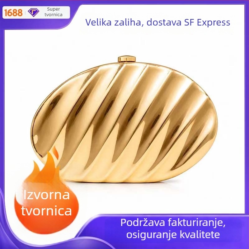 Metalna kutija torba s dizajnom školjke i lista, ovalna večernja torba za jedno rame ili crossbody, mala veličina, magnetsko zatvaranje, unutarnji džep na zip, podstava poliester