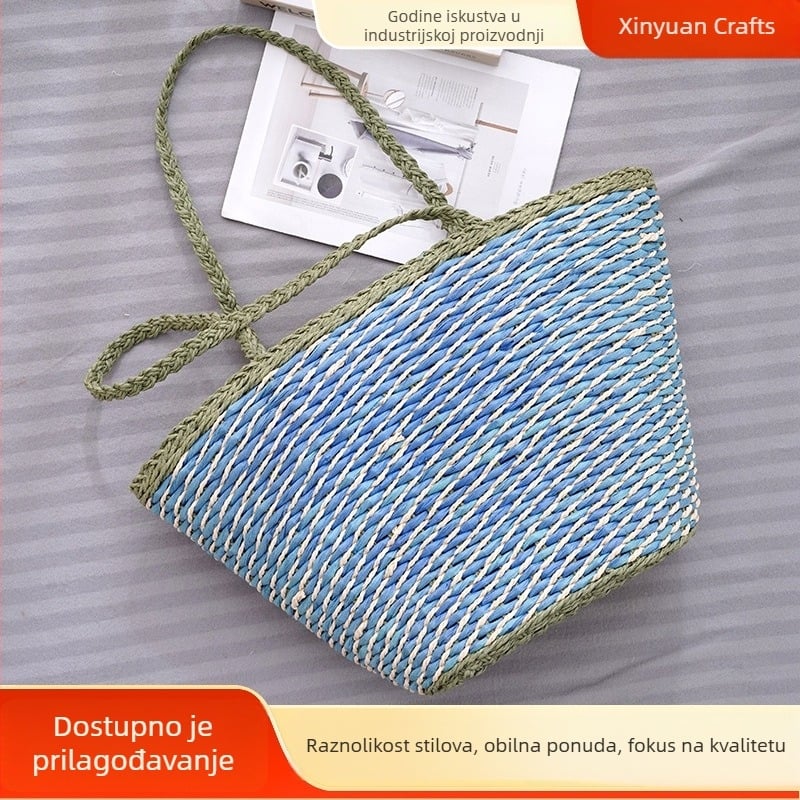 Vintage slamena tote torba, upletena, s remenom za nošenje preko tijela, za svakodnevnu upotrebu