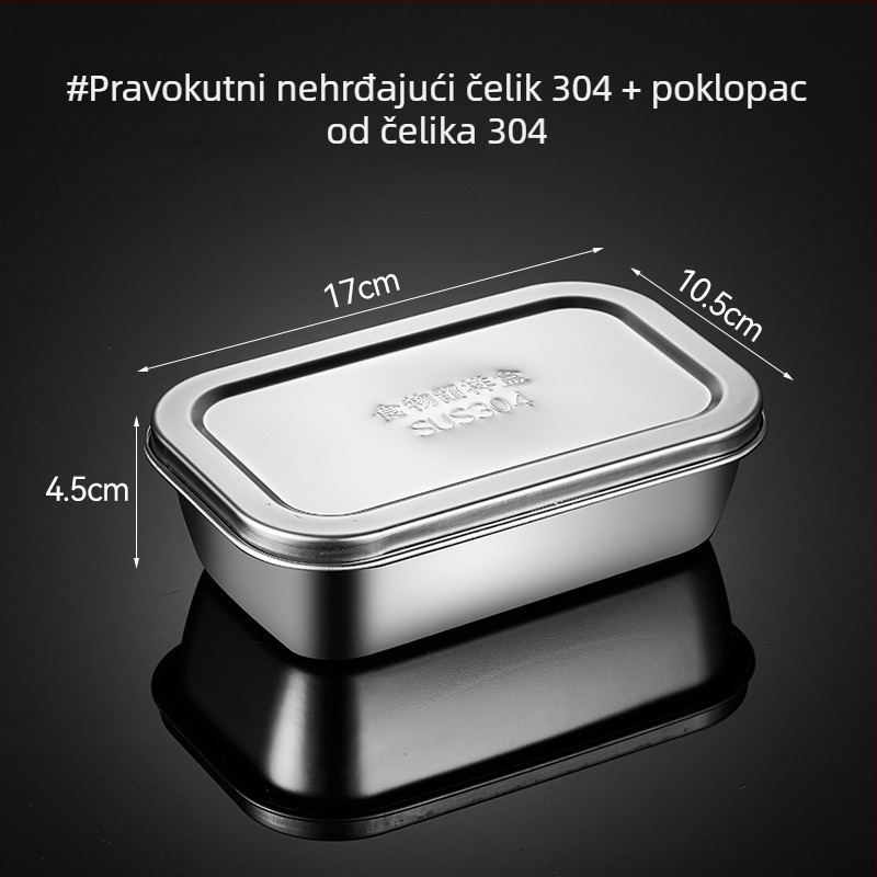 Kvadratska kutija od nehrđajućeg čelika za uzorke hrane s poklopcem, za školske kantine i vrtiće, 304.