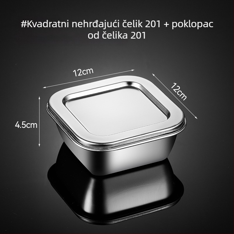 Kvadratska kutija od nehrđajućeg čelika za uzorke hrane s poklopcem, za školske kantine i vrtiće, 304.