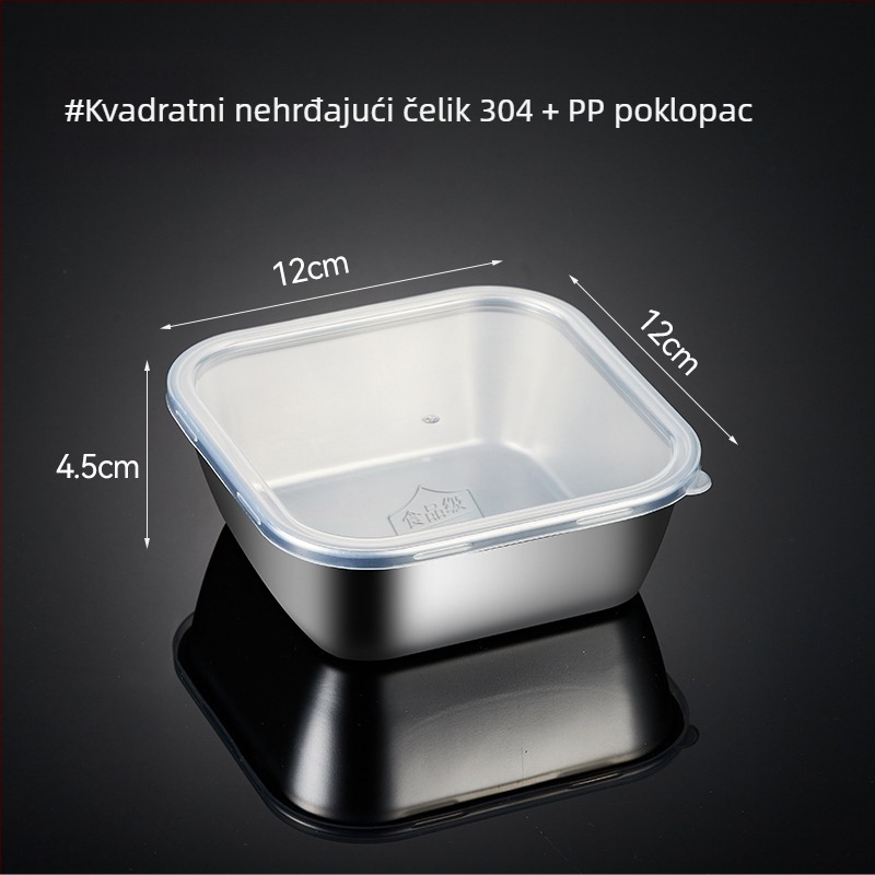 Kvadratska kutija od nehrđajućeg čelika za uzorke hrane s poklopcem, za školske kantine i vrtiće, 304.