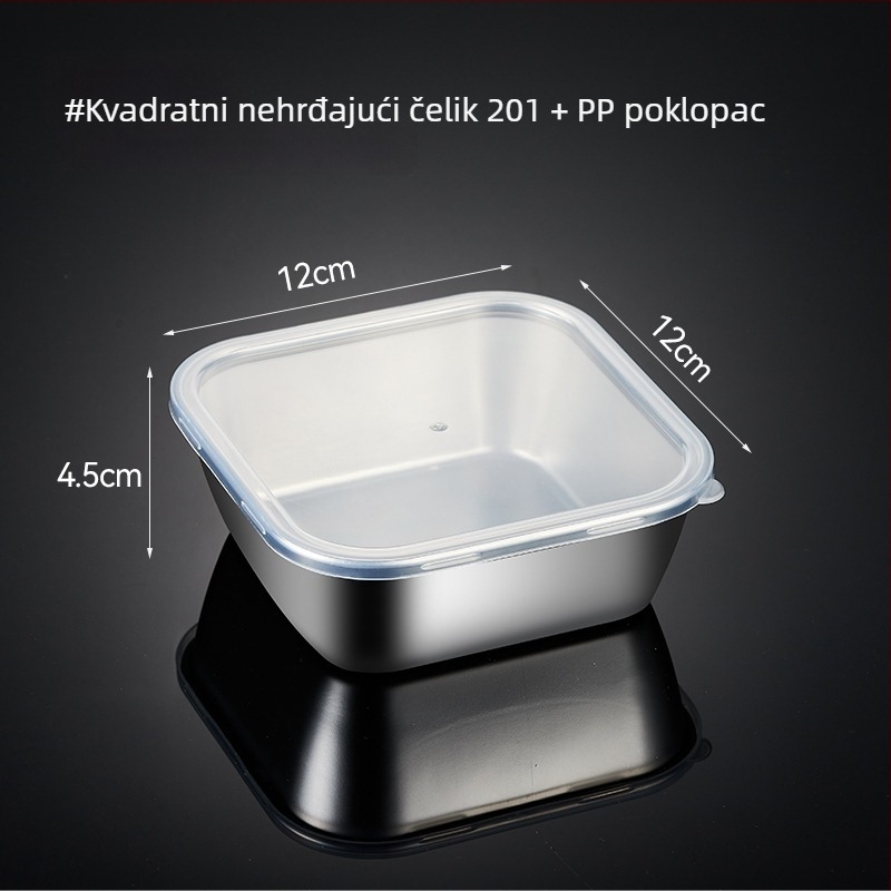 Kvadratska kutija od nehrđajućeg čelika za uzorke hrane s poklopcem, za školske kantine i vrtiće, 304.
