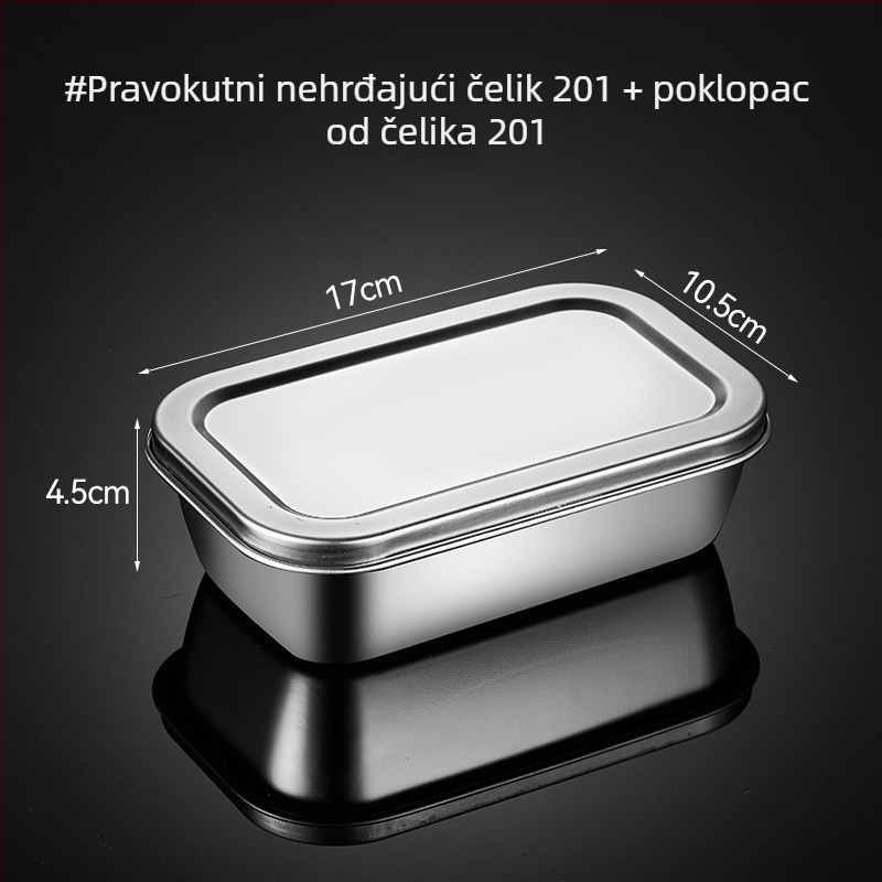 Kvadratska kutija od nehrđajućeg čelika za uzorke hrane s poklopcem, za školske kantine i vrtiće, 304.