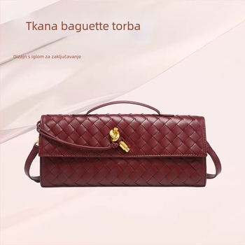 Ženska torba od PU kože, pleteni dizajn, s jednom naramenicom, horizontna baguette silueta, večernja torba, svestrana za svakodnevnu upotrebu