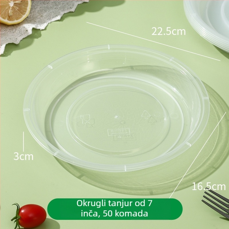 Jednokratni plastični tanjur s poklopcem, kružni vanjski tanjur za roštilj i piknik, mikrovalna kompatibilan