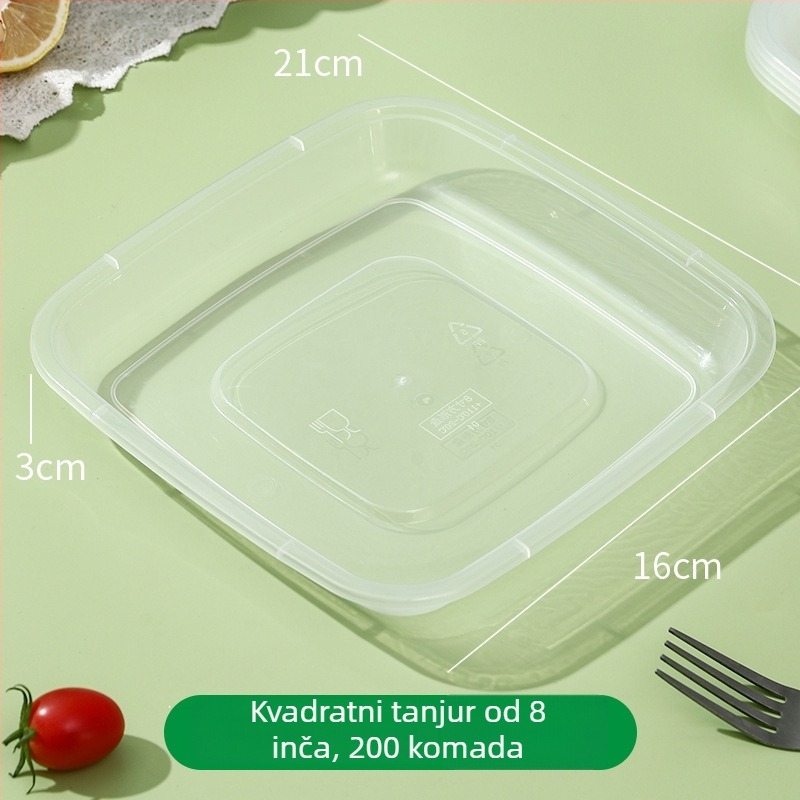 Jednokratni plastični tanjur s poklopcem, kružni vanjski tanjur za roštilj i piknik, mikrovalna kompatibilan