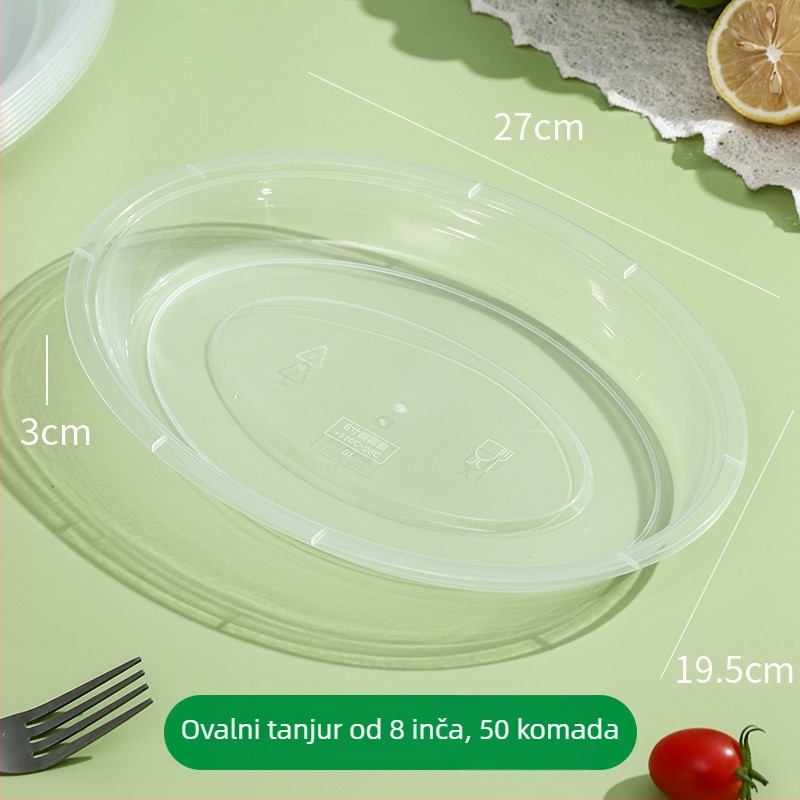 Jednokratni plastični tanjur s poklopcem, kružni vanjski tanjur za roštilj i piknik, mikrovalna kompatibilan