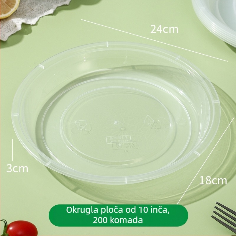 Jednokratni plastični tanjur s poklopcem, kružni vanjski tanjur za roštilj i piknik, mikrovalna kompatibilan