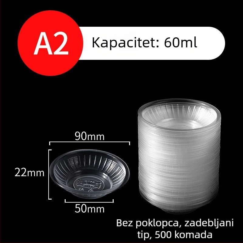 Jednokratna okrugla prozirna plastična zdjela za umake i začine