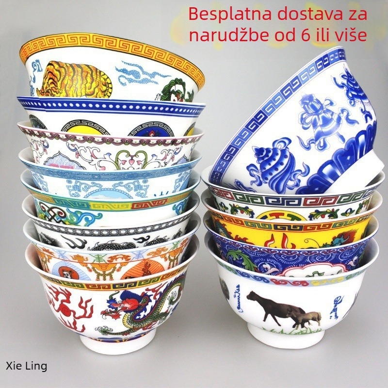 Porcelinska zdjela za maslac čaj s tibetanskim etničkim stilom, promjera 12 cm, zdjela za mlijeko čaj s motivom zmaja, rekvizita za mongolski ples