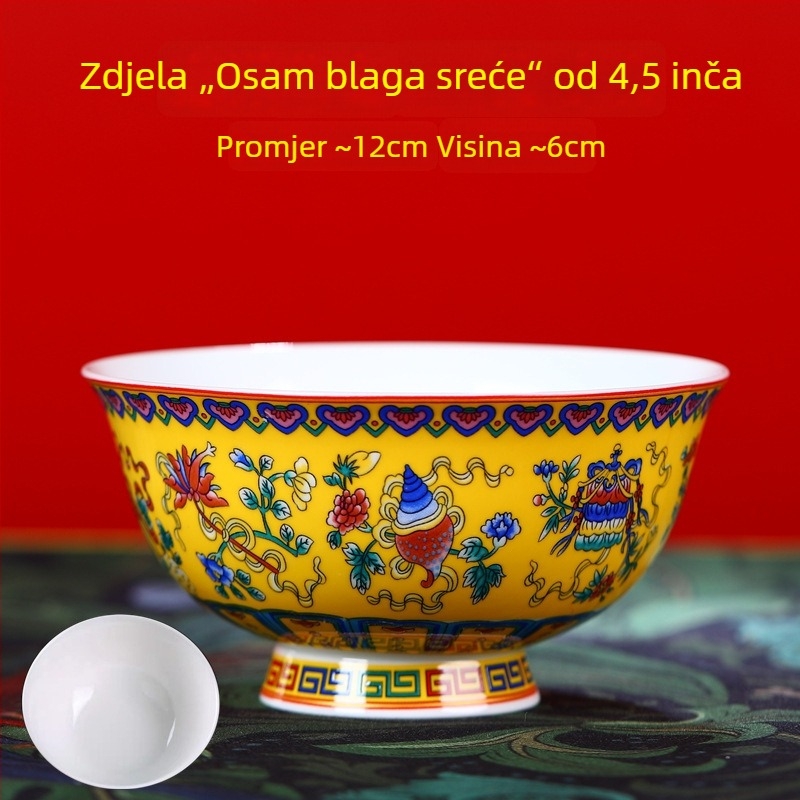 Set zdjela od kostnog porculana s emajliranim premazom, visokim nogama, otporan na opekline, kružni oblik, cvjetni uzorak, tradicionalni kineski stil, promjer 12–12,9 cm