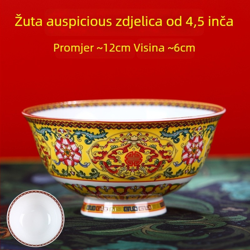 Set zdjela od kostnog porculana s emajliranim premazom, visokim nogama, otporan na opekline, kružni oblik, cvjetni uzorak, tradicionalni kineski stil, promjer 12–12,9 cm