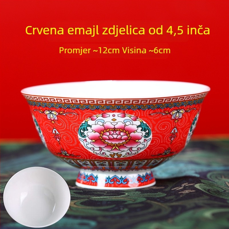 Set zdjela od kostnog porculana s emajliranim premazom, visokim nogama, otporan na opekline, kružni oblik, cvjetni uzorak, tradicionalni kineski stil, promjer 12–12,9 cm