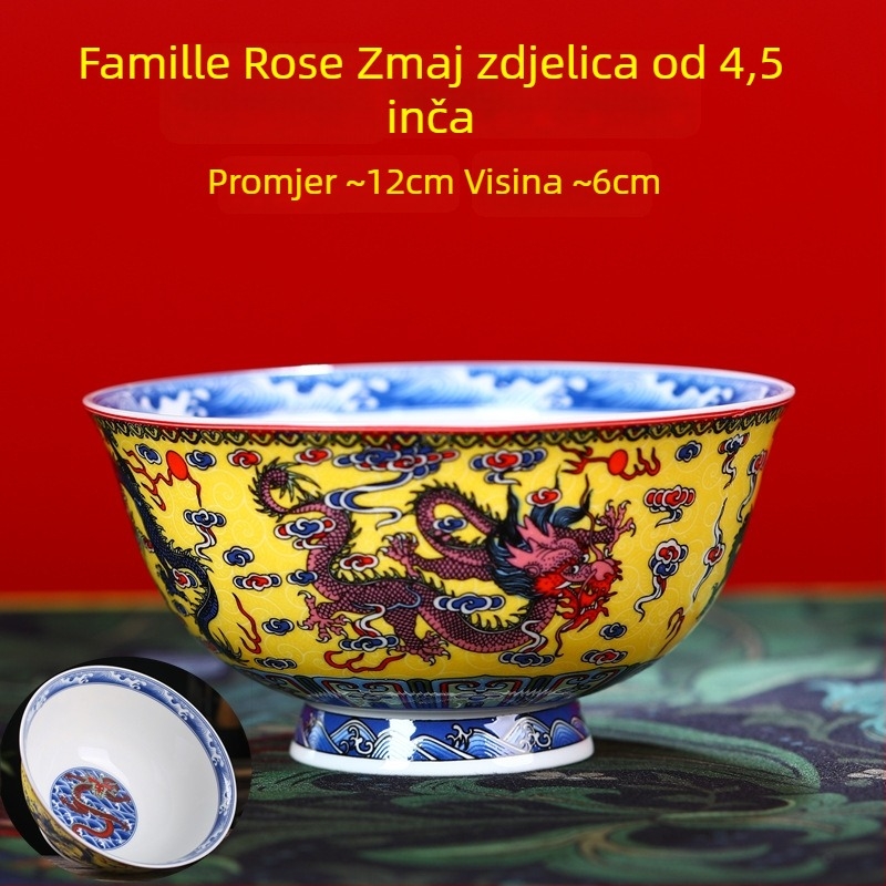 Set zdjela od kostnog porculana s emajliranim premazom, visokim nogama, otporan na opekline, kružni oblik, cvjetni uzorak, tradicionalni kineski stil, promjer 12–12,9 cm