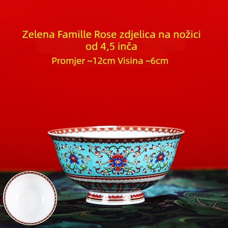 Set zdjela od kostnog porculana s emajliranim premazom, visokim nogama, otporan na opekline, kružni oblik, cvjetni uzorak, tradicionalni kineski stil, promjer 12–12,9 cm