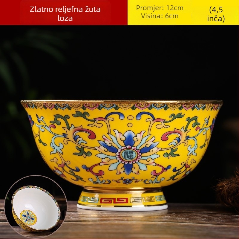 Set zdjela od kostnog porculana s emajliranim premazom, visokim nogama, otporan na opekline, kružni oblik, cvjetni uzorak, tradicionalni kineski stil, promjer 12–12,9 cm