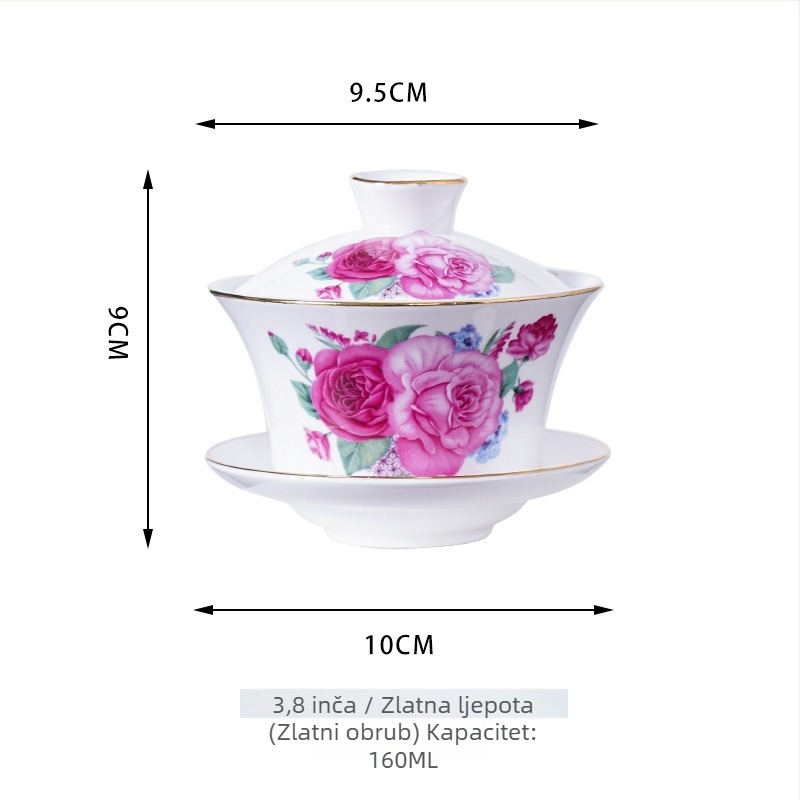 Keramički gaiwan za čaj sa žutim Shuanglong zmajevima, veliki plavo-bijeli porculan, trodjelni gaiwan s poklopcem, mogućnost logotipa