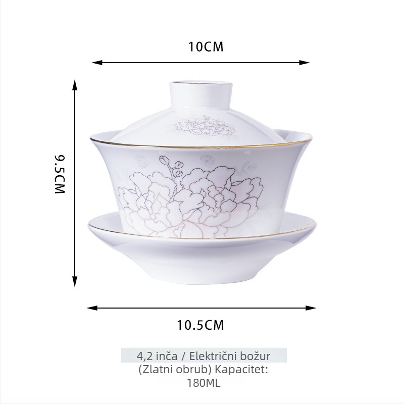 Keramički gaiwan za čaj sa žutim Shuanglong zmajevima, veliki plavo-bijeli porculan, trodjelni gaiwan s poklopcem, mogućnost logotipa