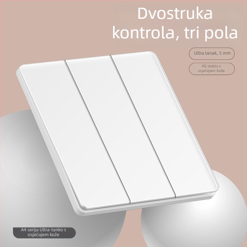 86-typ ultra-tanki ogledni panel od kaljenog stakla za zidnu instalaciju — 1-gang, 5 otvora, 16A 3-položna utičnica