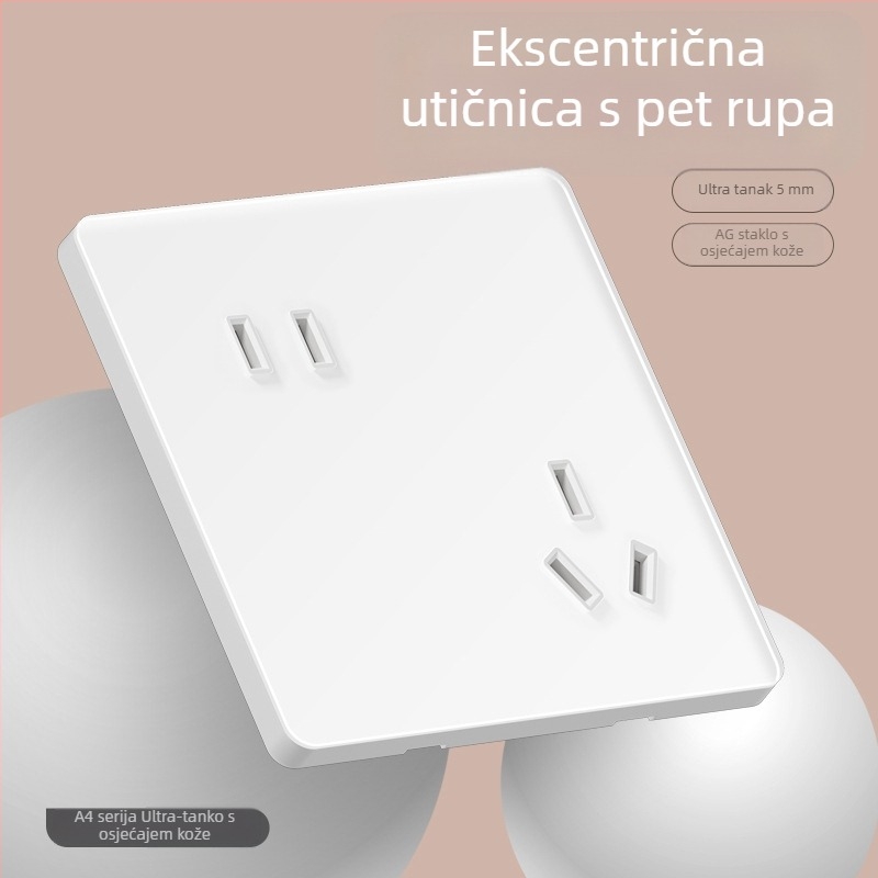 86-typ ultra-tanki ogledni panel od kaljenog stakla za zidnu instalaciju — 1-gang, 5 otvora, 16A 3-položna utičnica