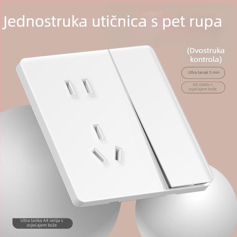 86-typ ultra-tanki ogledni panel od kaljenog stakla za zidnu instalaciju — 1-gang, 5 otvora, 16A 3-položna utičnica