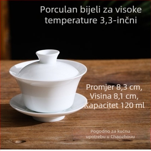 Set od tri bijele keramičke čajne zdjele s poklopcem, sancai glazura, mogućnost otiska logotipa