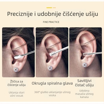 Set od 6 komada nehrđajućeg čelika za čišćenje uha, dvostruko spiralno dizajnirane žlice.