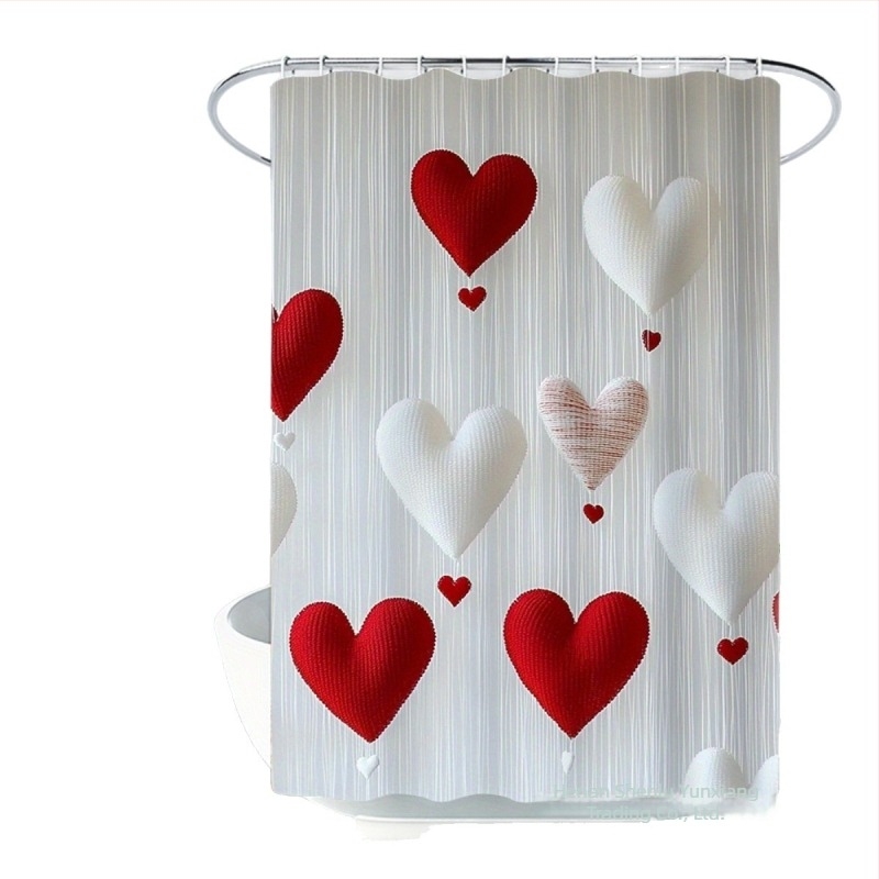 Set zavjesa za tuširanje za kupaonicu, 4 komada, romantičan uzorak srca za Valentinovo, minimalistički stil, 2D ravni dizajn