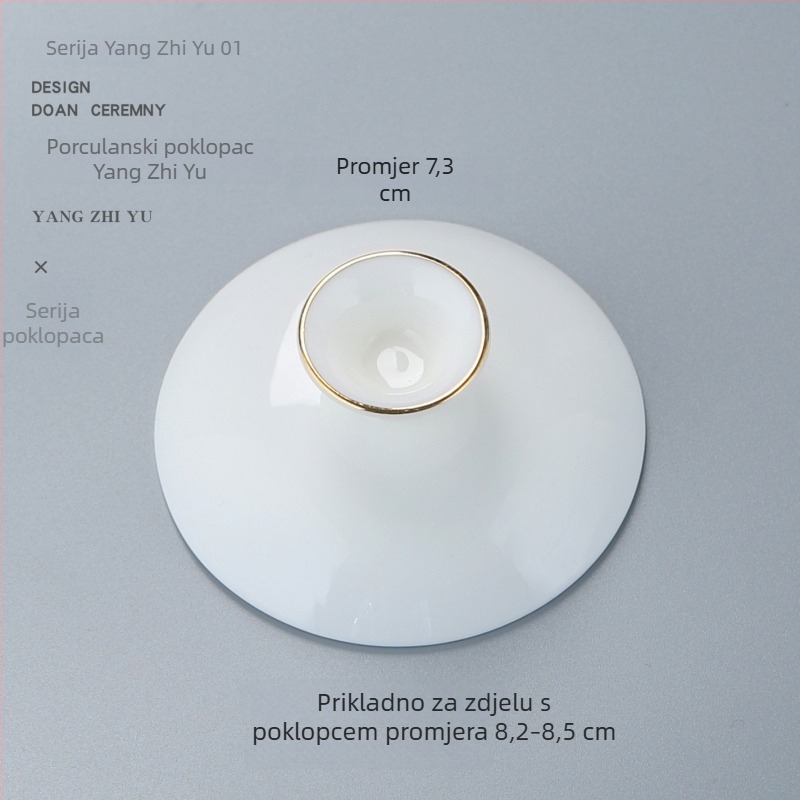 Bijeli porcelanski poklopac za Gongfu čajni set, poklopac za zdjelu s tri talenta, rezervni poklopac