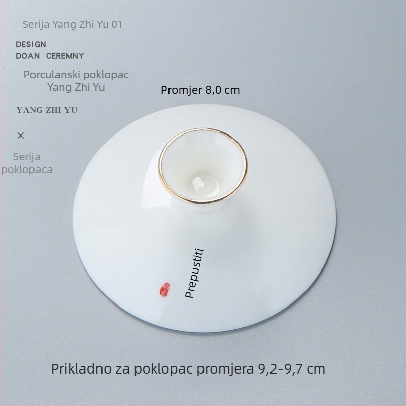 Bijeli porcelanski poklopac za Gongfu čajni set, poklopac za zdjelu s tri talenta, rezervni poklopac