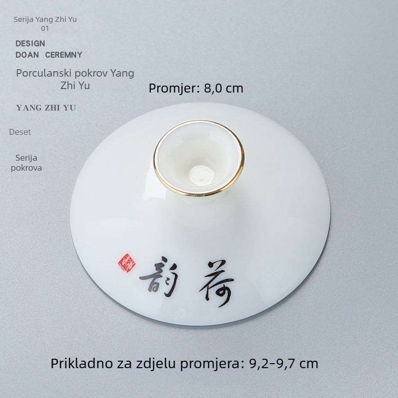 Bijeli porcelanski poklopac za Gongfu čajni set, poklopac za zdjelu s tri talenta, rezervni poklopac