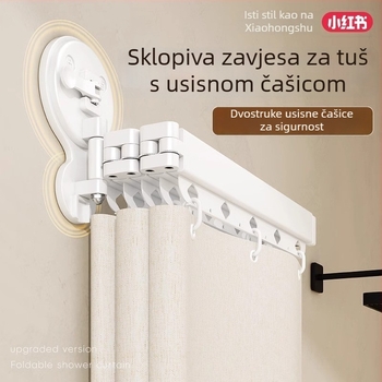 Tuš zavjesa s usisnim čašicama, sklopiva šipka bez bušenja, nevidljiva pregradna zavjesa za kupaonicu, teleskopski sušač za odvajanje suho i mokro