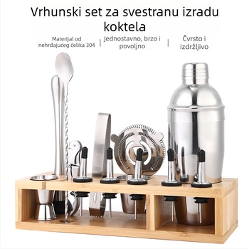 Set od 10 komada nehrđajućeg čeličnog shaker seta sa bambusnim stalkom za bar